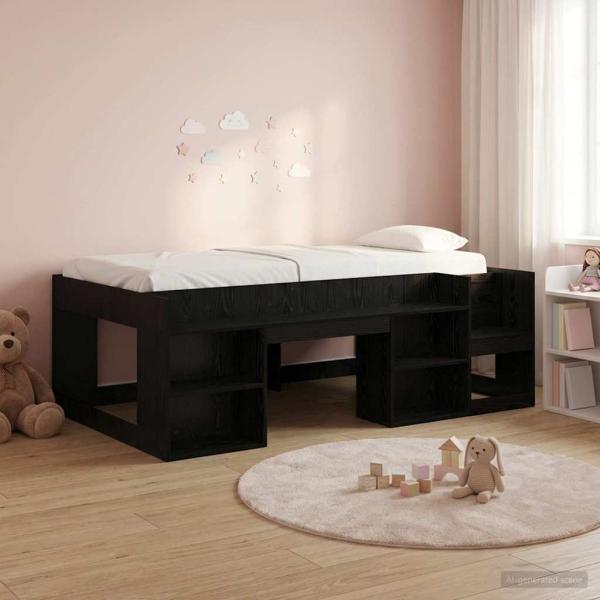 ARDEBO.de - Kinderbettgestell mit Stauraum Schwarz Eichen-Optik 90 x 190 cm