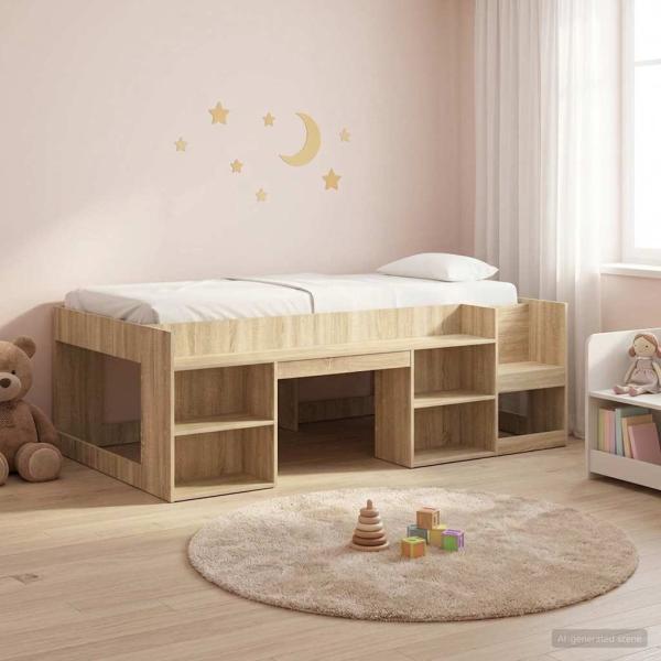 ARDEBO.de - Kinderbettgestell mit Stauraum Sonoma-Eiche 90 x 190 cm