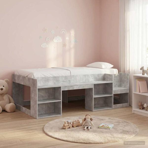 ARDEBO.de - Kinderbettgestell mit Stauraum Betongrau 90 x 190 cm