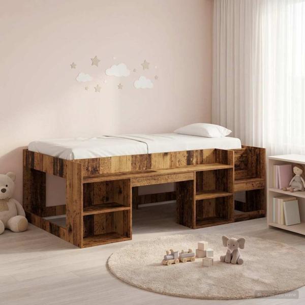 ARDEBO.de - Kinderbettgestell mit Stauraum Altholz 75 x 190 cm
