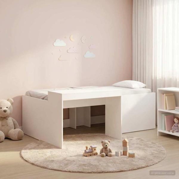 ARDEBO.de - Hochbett mit Schreibtisch für Kinder Weiß 98,5 x 200 cm