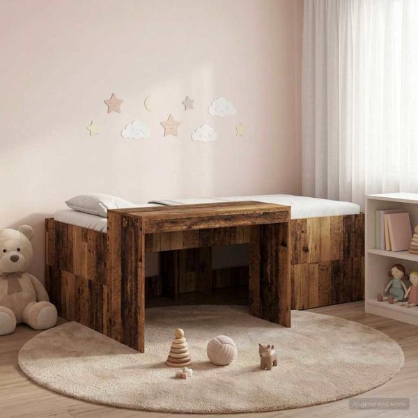 ARDEBO.de - Hochbett mit Schreibtisch für Kinder Altholz 100 x 200 cm