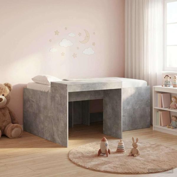 ARDEBO.de - Hochbett mit Schreibtisch für Kinder Betongrau 80 x 160 cm