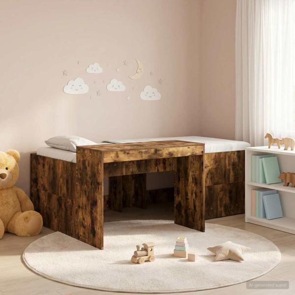 ARDEBO.de - Hochbett mit Schreibtisch für Kinder Geräucherte Eiche