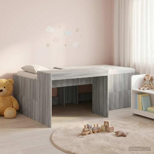 ARDEBO.de - Hochbett mit Schreibtisch für Kinder Grau Sonoma Holzwerkstoff