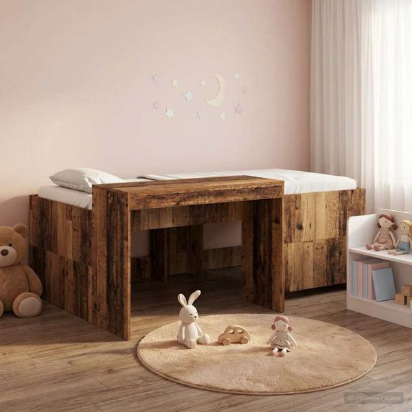 ARDEBO.de - Hochbett mit Schreibtisch für Kinder Altholz Holzwerkstoff