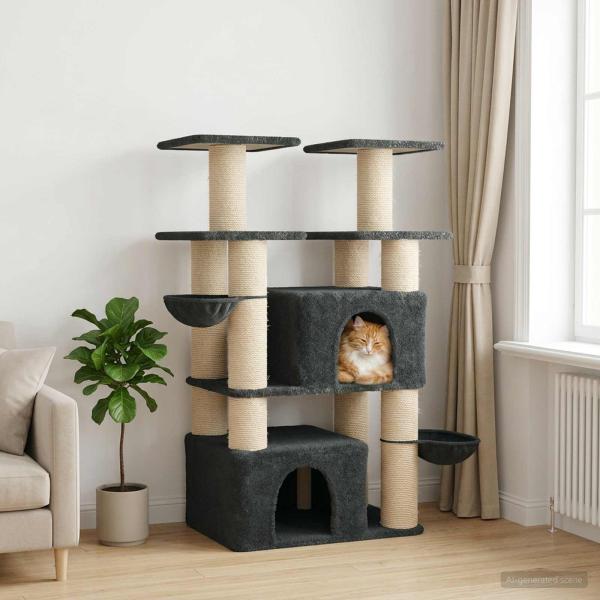 ARDEBO.de - Katzennbaum mit Sisal-Kratzsäulen Dunkelgrau 147 cm 2 stk.