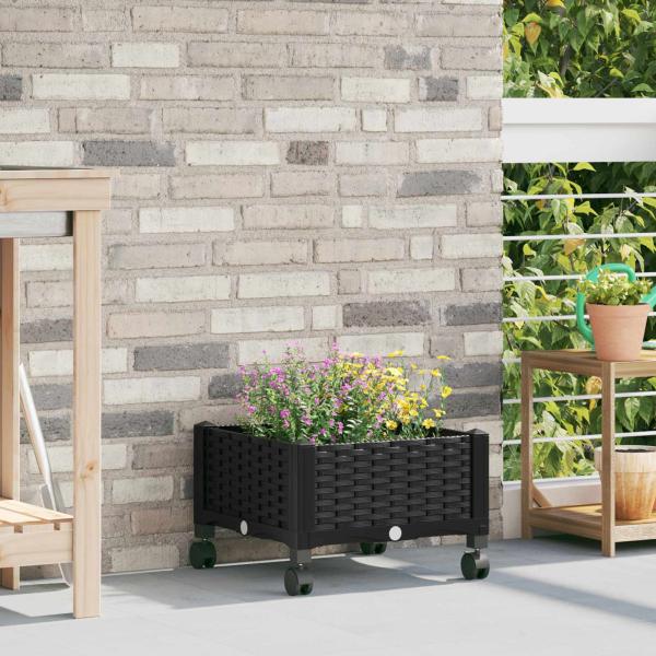 ARDEBO.de - Gartenpflanzer mit Rädern Schwarz 40 x 40 x 29 cm PP