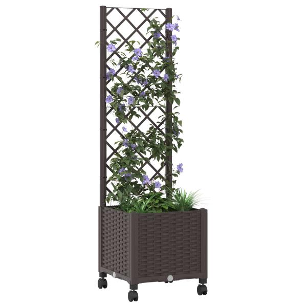 Pflanzkübel mit Spalier und Rädern Braun 40 x 40 x 146 cm PP