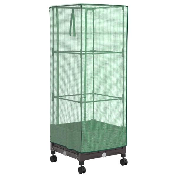 Gartenplanter mit Gewächshausabdeckung und Rädern Braun PP