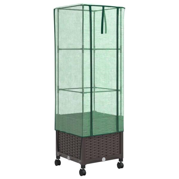 Gartenplanter mit Gewächshausabdeckung und Rädern Braun PP