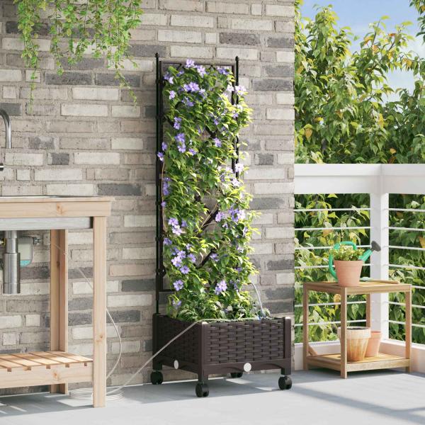ARDEBO.de - Garten Blumenkübel mit Bewässerung und Rädern Braun PP