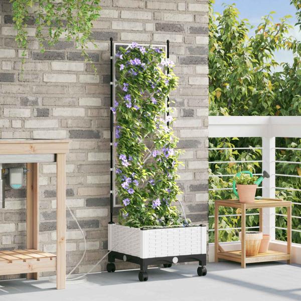 ARDEBO.de - Garten Blumenkübel mit Bewässerung und Rädern Weiß PP