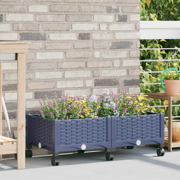 ARDEBO.de - Gartenpflanzer mit Rädern Blaugrau 80 x 40 x 33 cm PP