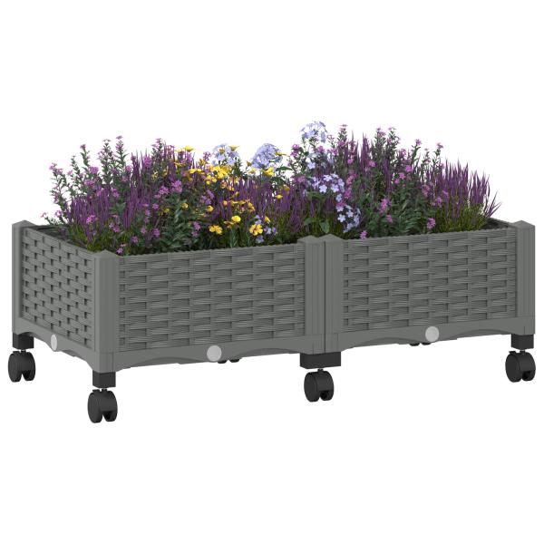 Gartenpflanzer mit Rädern Hellgrau 80 x 40 x 33 cm PP