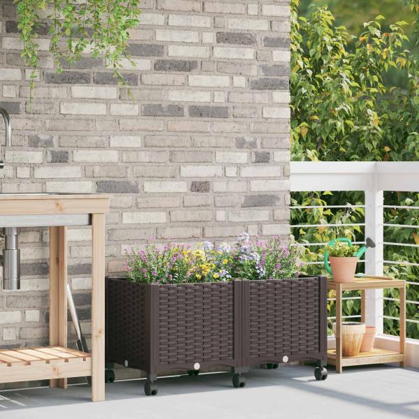 ARDEBO.de - Gartenpflanzer mit Rädern Braun 80 x 40 x 44 cm PP