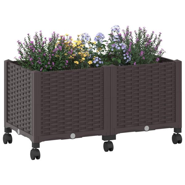 Gartenpflanzer mit Rädern Braun 80 x 40 x 44 cm PP