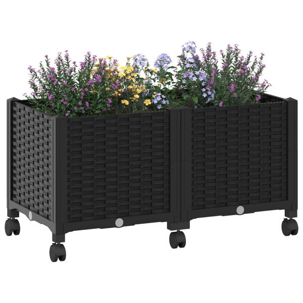 Gartenpflanzer mit Rädern Schwarz 80 x 40 x 44 cm PP