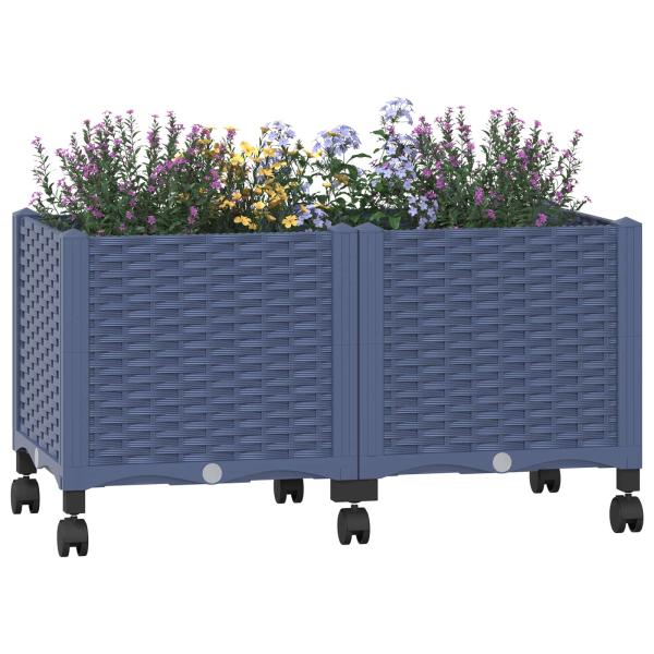 Gartenpflanzer mit Rädern Blaugrau 80 x 40 x 48 cm PP
