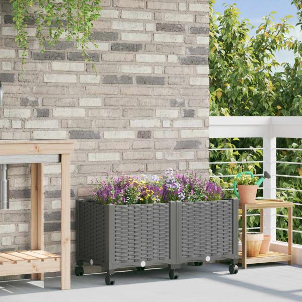ARDEBO.de - Gartenpflanzer mit Rädern Hellgrau 80 x 40 x 48 cm PP