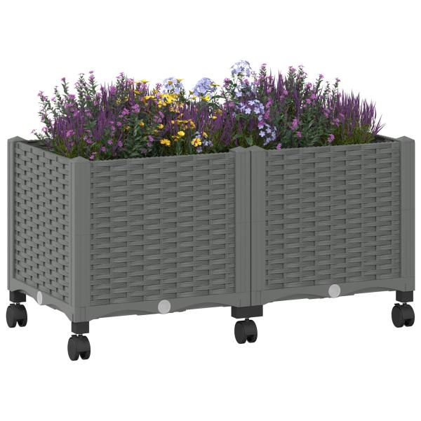 Gartenpflanzer mit Rädern Hellgrau 80 x 40 x 48 cm PP