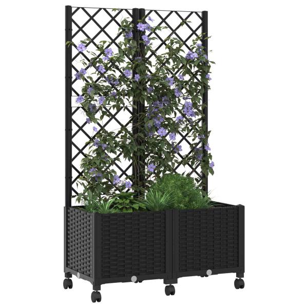 Pflanzkübel mit Spalier und Rädern Schwarz 80 x 40 x 146 cm PP