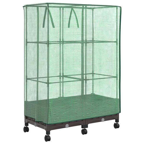 Gartenplanter mit Gewächshausabdeckung und Rädern 2 stk. Braun