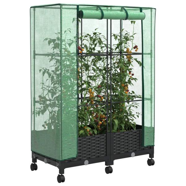 Gartenplanter mit Gew?chshausabdeckung und R?dern 2 stk. PP