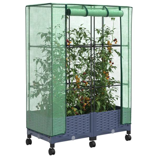 Gartenplanter mit Gewächshausabdeckung und Rädern 2 stk. PP
