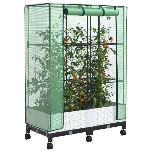 Gartenplanter mit Gewächshausabdeckung und Rädern 2 stk. Weiß