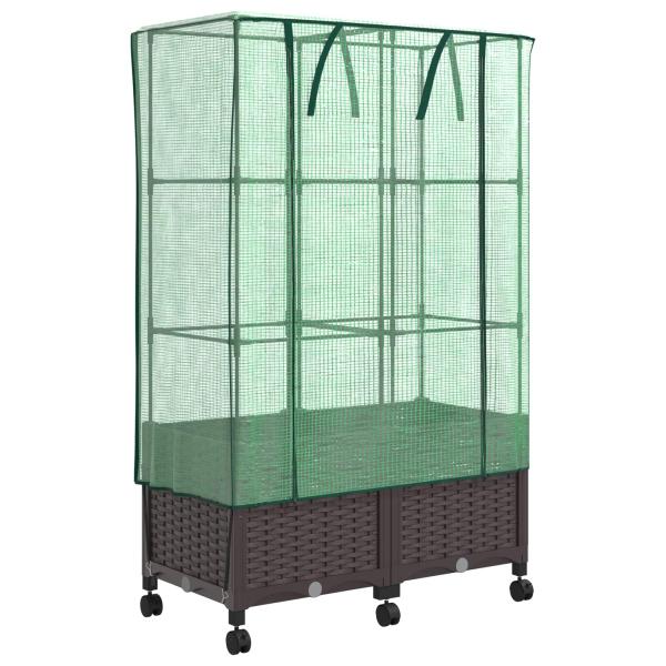 Gartenplanter mit Gewächshausabdeckung und Rädern 2 stk. Braun