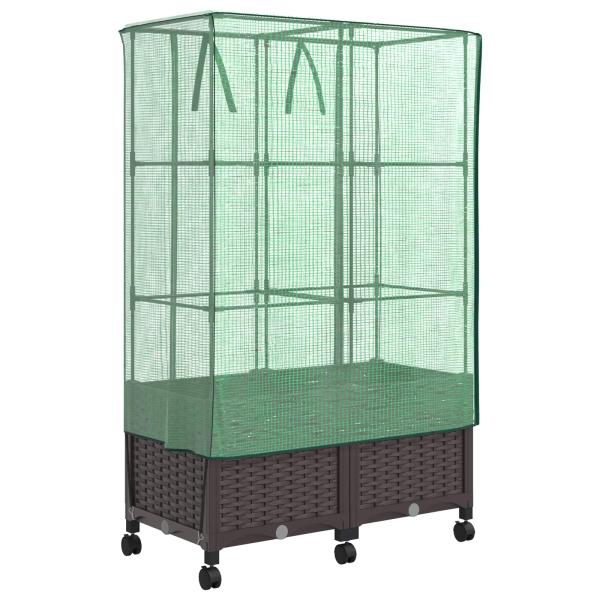 Gartenplanter mit Gewächshausabdeckung und Rädern 2 stk. Braun