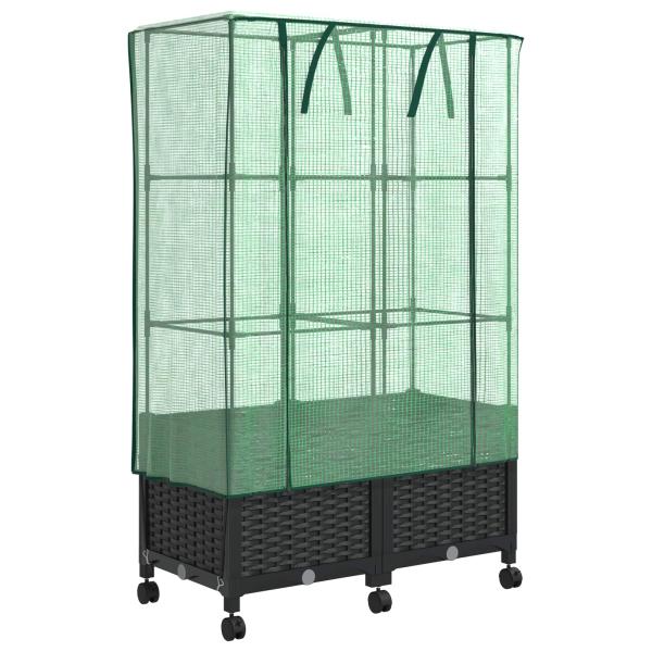 Gartenplanter mit Gewächshausabdeckung und Rädern 2 stk. PP