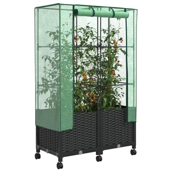 Gartenplanter mit Gewächshausabdeckung und Rädern 2 stk. PP