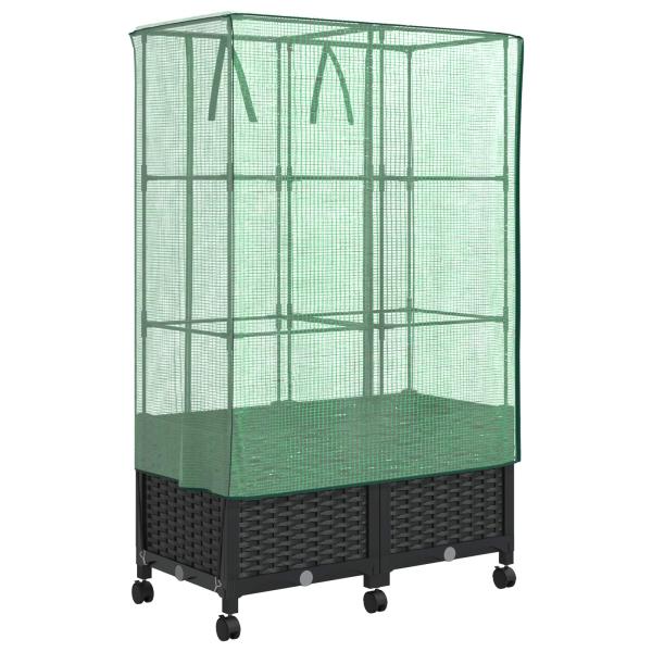 Gartenplanter mit Gewächshausabdeckung und Rädern 2 stk. PP