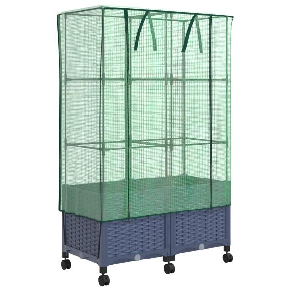 Gartenplanter mit Gewächshausabdeckung und Rädern 2 stk. PP