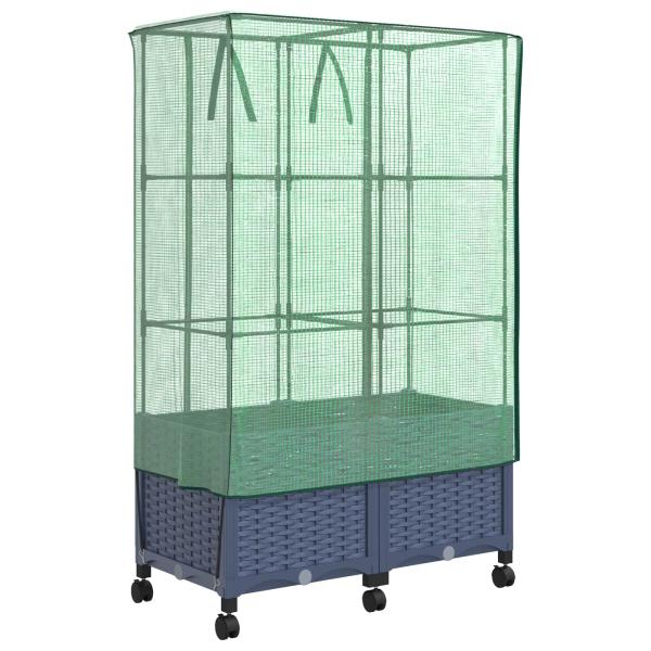 Gartenplanter mit Gewächshausabdeckung und Rädern 2 stk. PP
