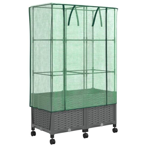 Gartenplanter mit Gewächshausabdeckung und Rädern 2 stk. PP