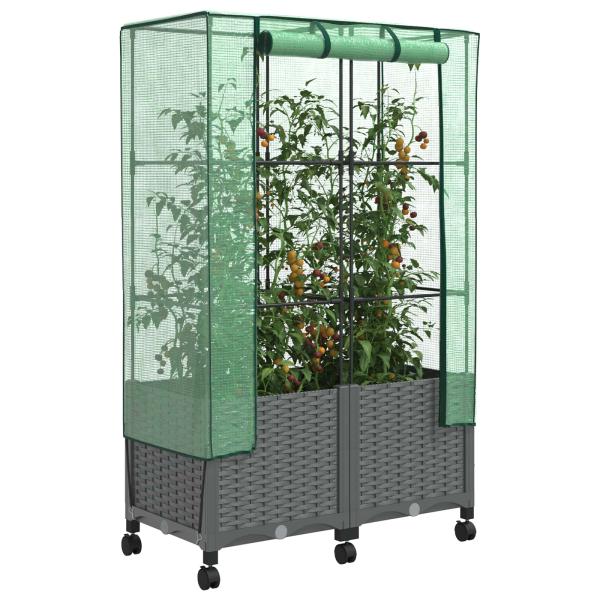 Gartenplanter mit Gewächshausabdeckung und Rädern 2 stk. PP