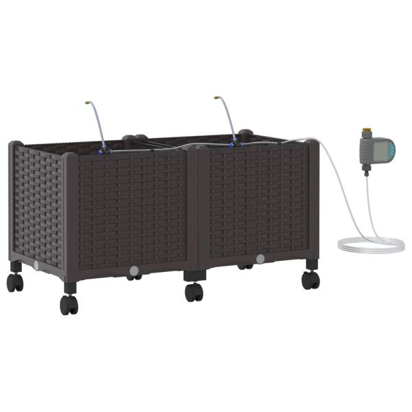 Garten Blumenkübel mit Bewässerung und Rädern 2 Stk. Braun PP