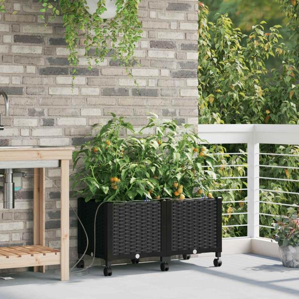 ARDEBO.de - Garten Blumenkübel mit Bewässerung und Rädern 2 Stk. Schwarz PP
