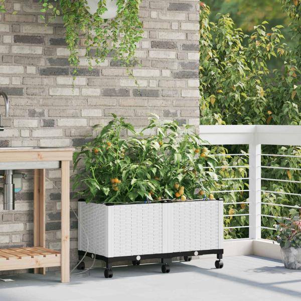 ARDEBO.de - Garten Blumenkübel mit Bewässerung und Rädern 2 Stk. Weiß PP
