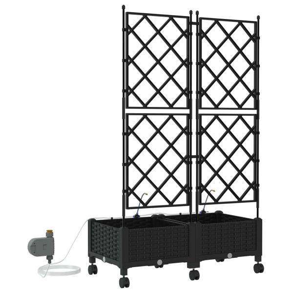 Garten Blumenkübel mit Bewässerung und Rädern 2 Stk. Schwarz PP