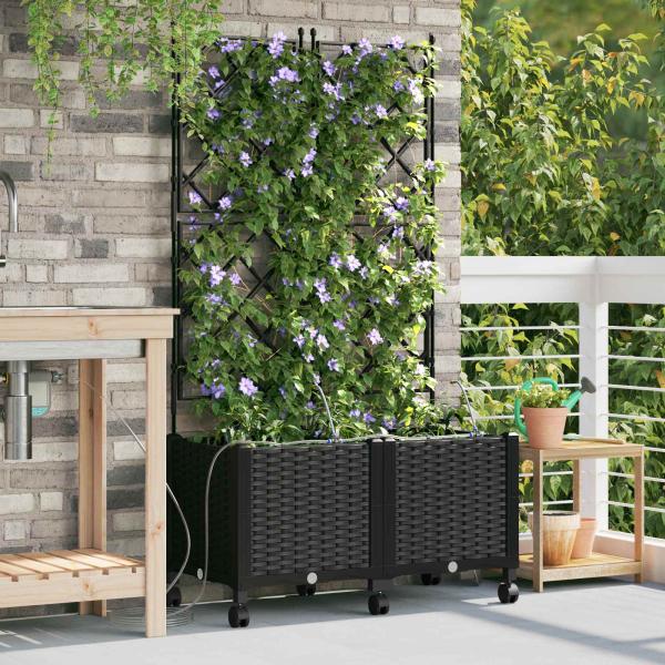 ARDEBO.de - Garten Blumenkübel mit Bewässerung und Rädern 2 Stk. Schwarz PP