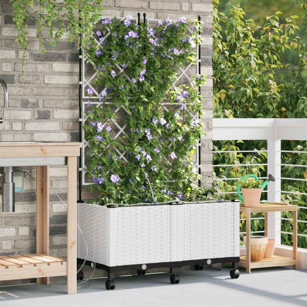 ARDEBO.de - Garten Blumenkübel mit Bewässerung und Rädern 2 Stk. Weiß PP
