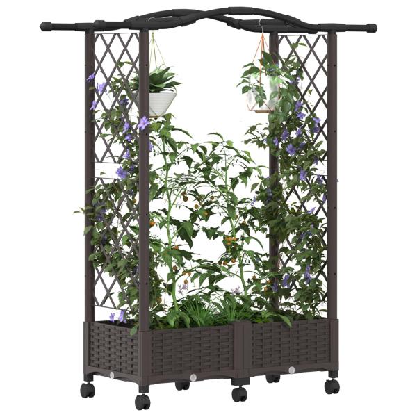 Hochbeet mit Rankgitter und Dach Braun 124 x 40 x 129 cm PP