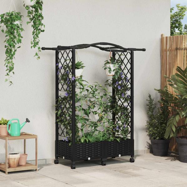 ARDEBO.de - Hochbeet mit Rankgitter und Dach Schwarz 124 x 40 x 129 cm PP