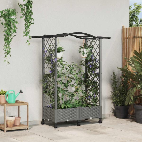 ARDEBO.de - Hochbeet mit Rankgitter und Dach Hellgrau 124 x 40 x 129 cm PP