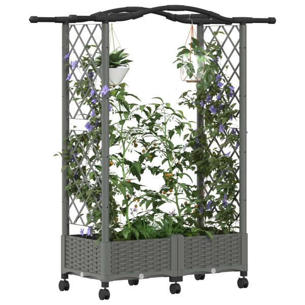 Hochbeet mit Rankgitter und Dach Hellgrau 124 x 40 x 129 cm PP