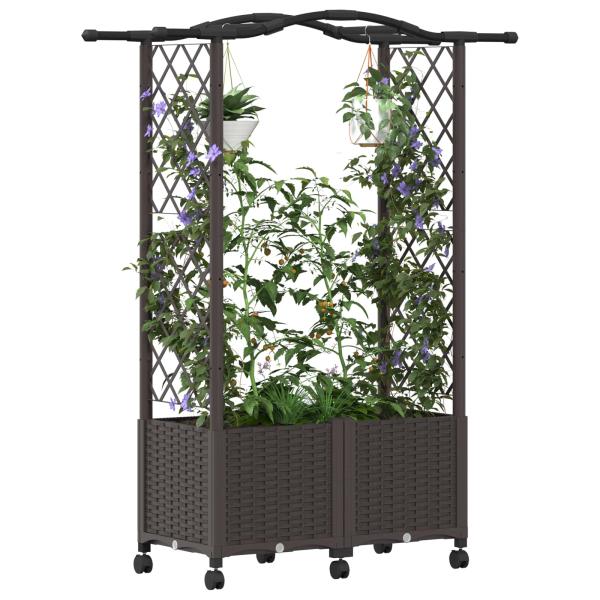 Hochbeet mit Rankgitter und Dach Braun 125 x 40 x 144 cm PP